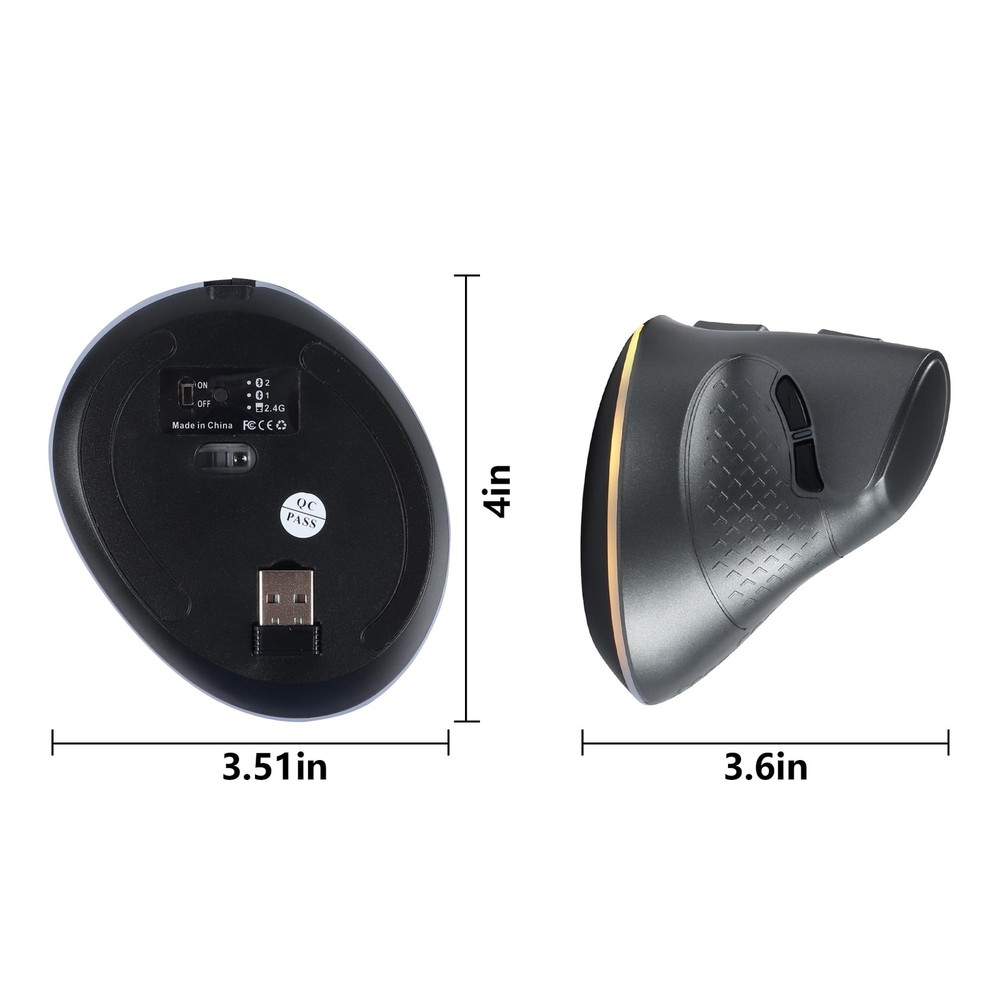 2.4G Wireless Mouse Ergonomic Vertical Bluetooth RGB USB Receiver Grey