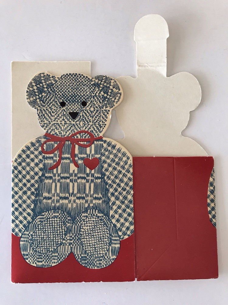 Vintage HALLMARK Teddy Bear Gift Box Mini Red/Blue Pair