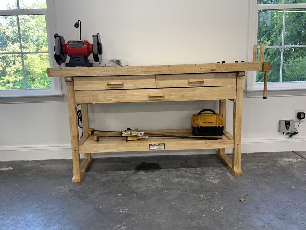 60" 3-Drawer Hard Wood Workbench Woodworking Carpenter Work Bench Tool Organizer