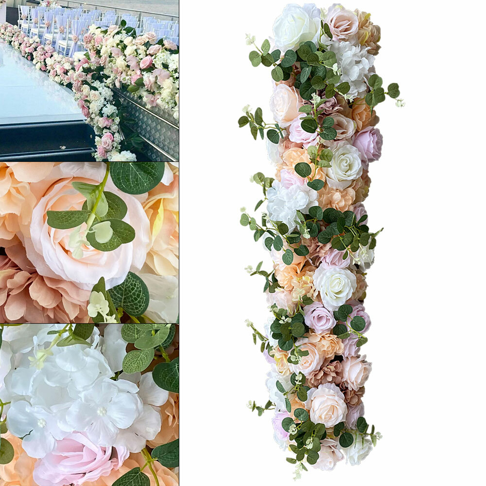 Artificial Silk Flower Row Panel Wedding Draping Floral Garland Backdrop 100cm