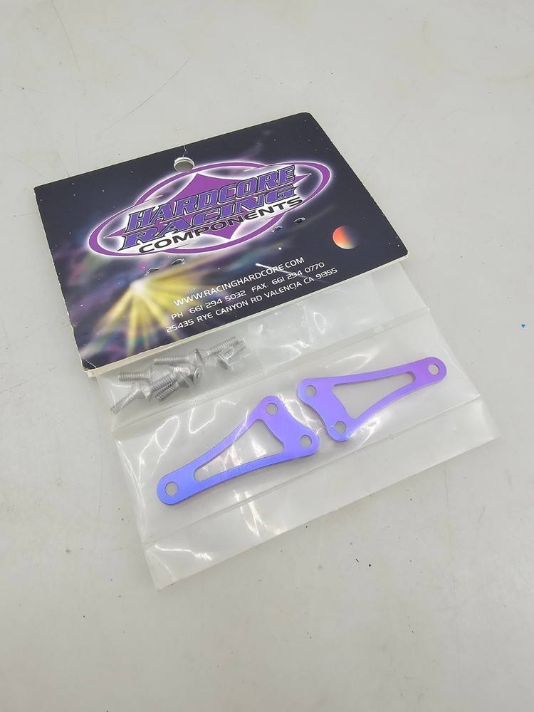 Hardcore Racing TC3 Front Differential braces Purple, some hardware removed
