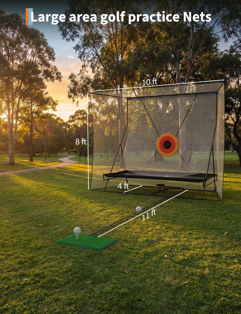 10x8Ft Golf Practice Net w/ Targets, Return Trajectory Swing Training Net Impact