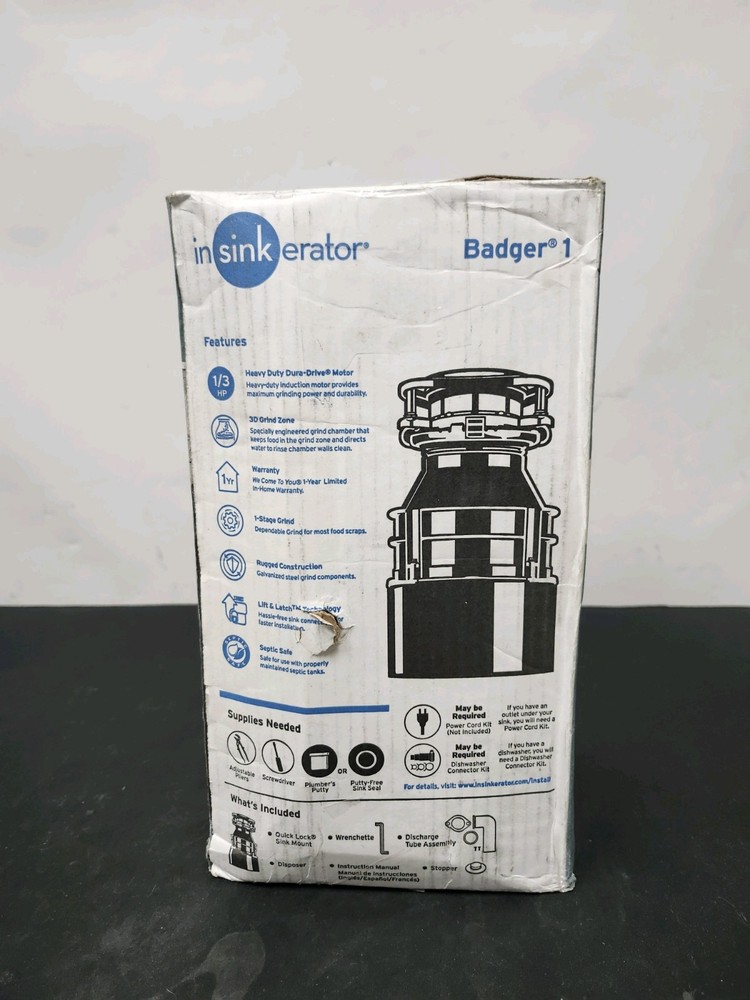 InSinkErator Badger 1 - 1/3 HP Garbage Disposal New