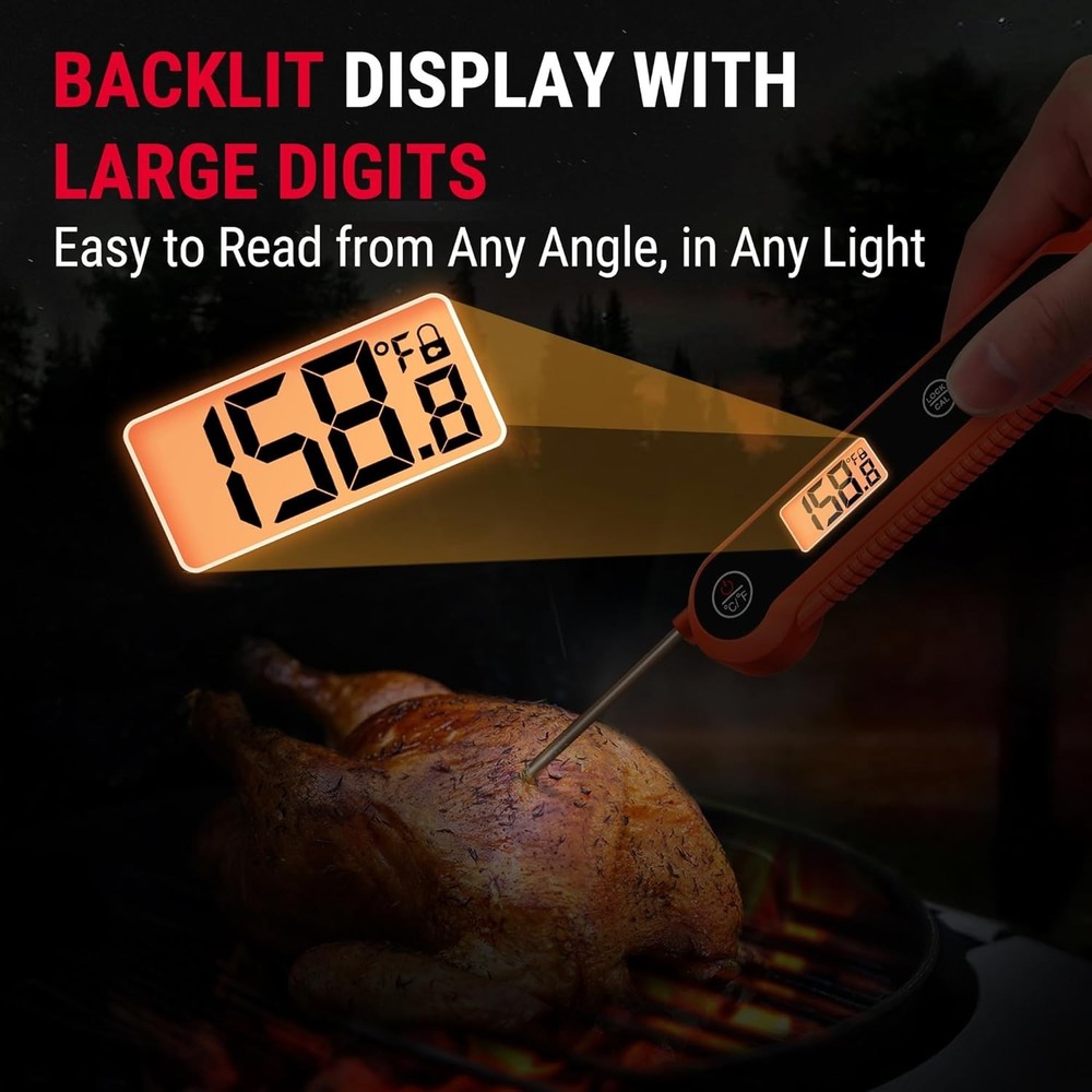 Accurate Waterproof Instant Read Thermometer - LCD Display, Calibration Ready