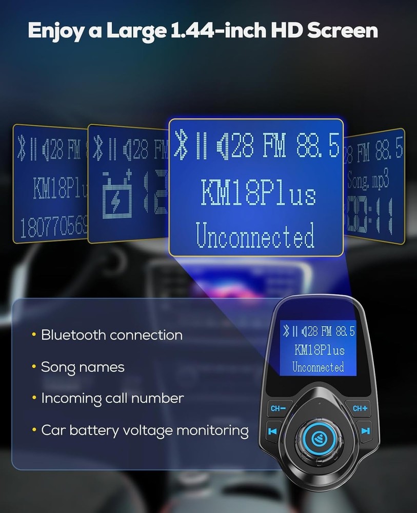 Upgraded 48W Bluetooth Car Adapter for Multi-Device Charging