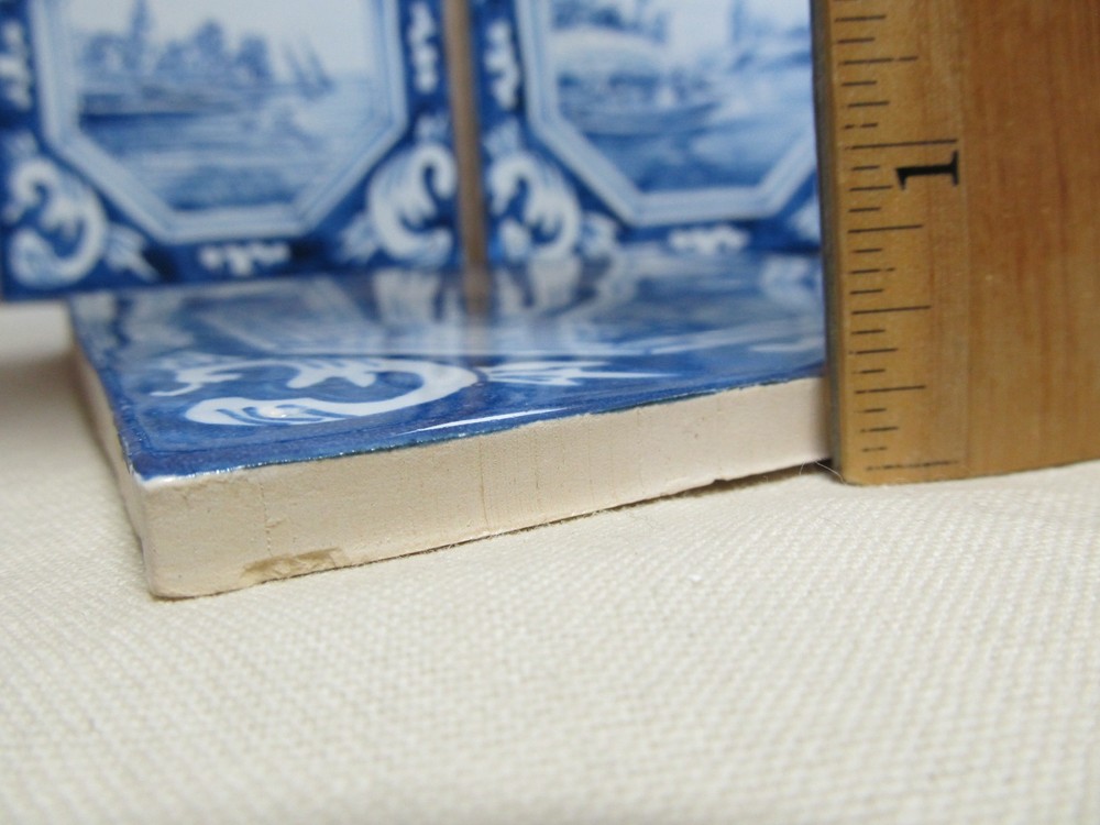 Four Delft Style Blue Handpainted Accent Tiles. Willi Geck