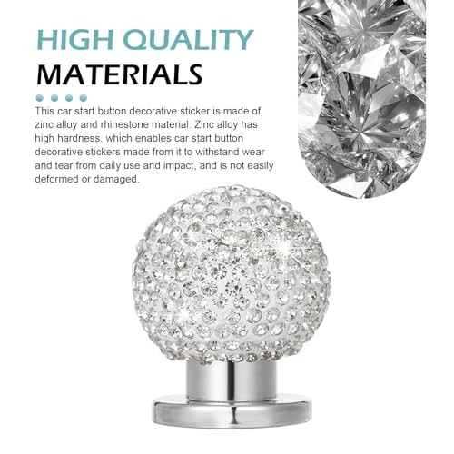 Bling Car Push Start Button Cover, Crystal Round Ball Auto Engine Start white