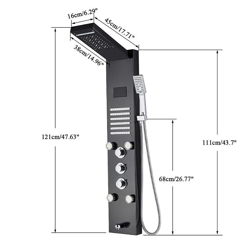 ELLO&ALLO LED Shower Panel Tower Rainfall &Waterfall Massage Body System Jet ℉
