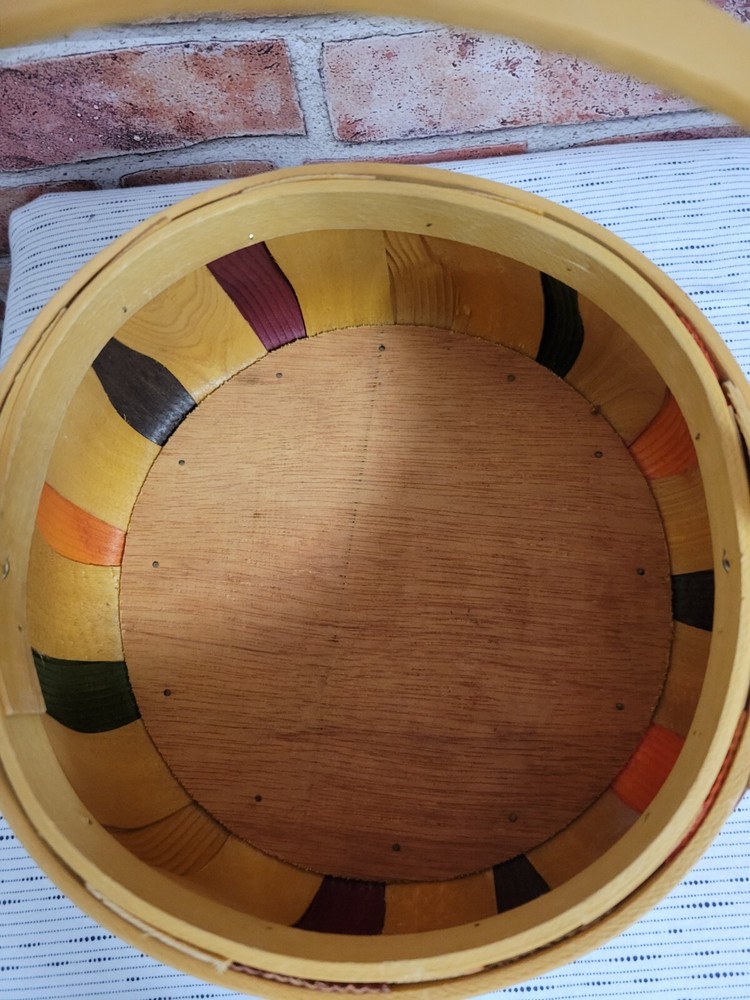 New Handwoven Basket With Handle Multi Color 8" Diameter 10" High