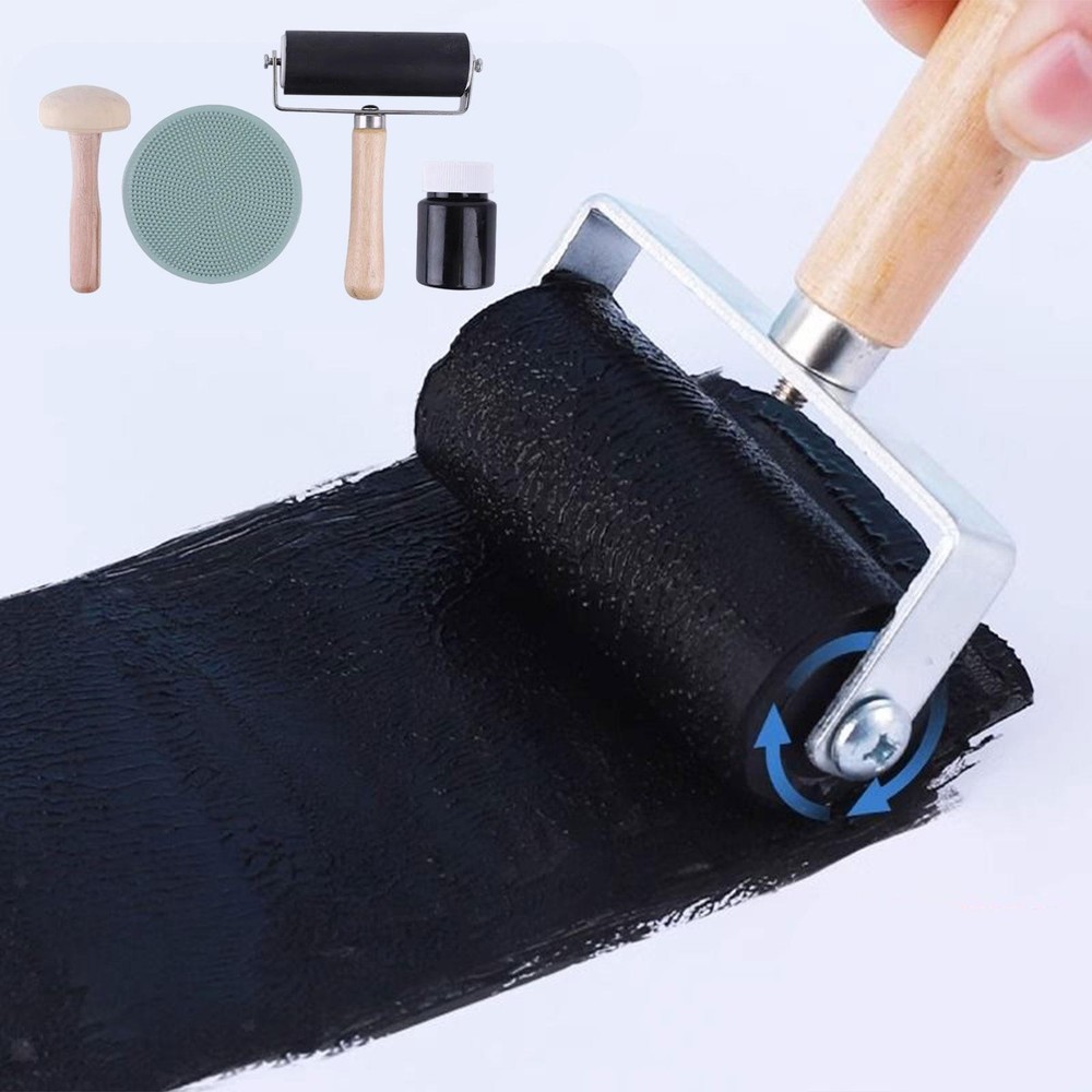 Brayer Roller Craft Roller with Wooden Handle Hard Rubber Professional