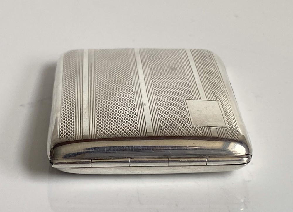 Antique 1929 Solid Silver Art Deco Engine Turned Case Gilt Business Card Holder