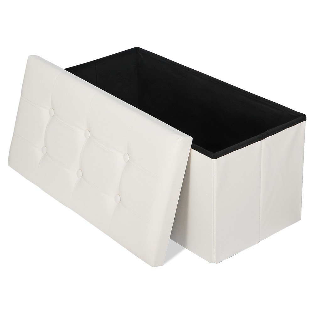 Folding Ottoman Bench Storage Seat White Foot Rest Stools Toy Storage Box