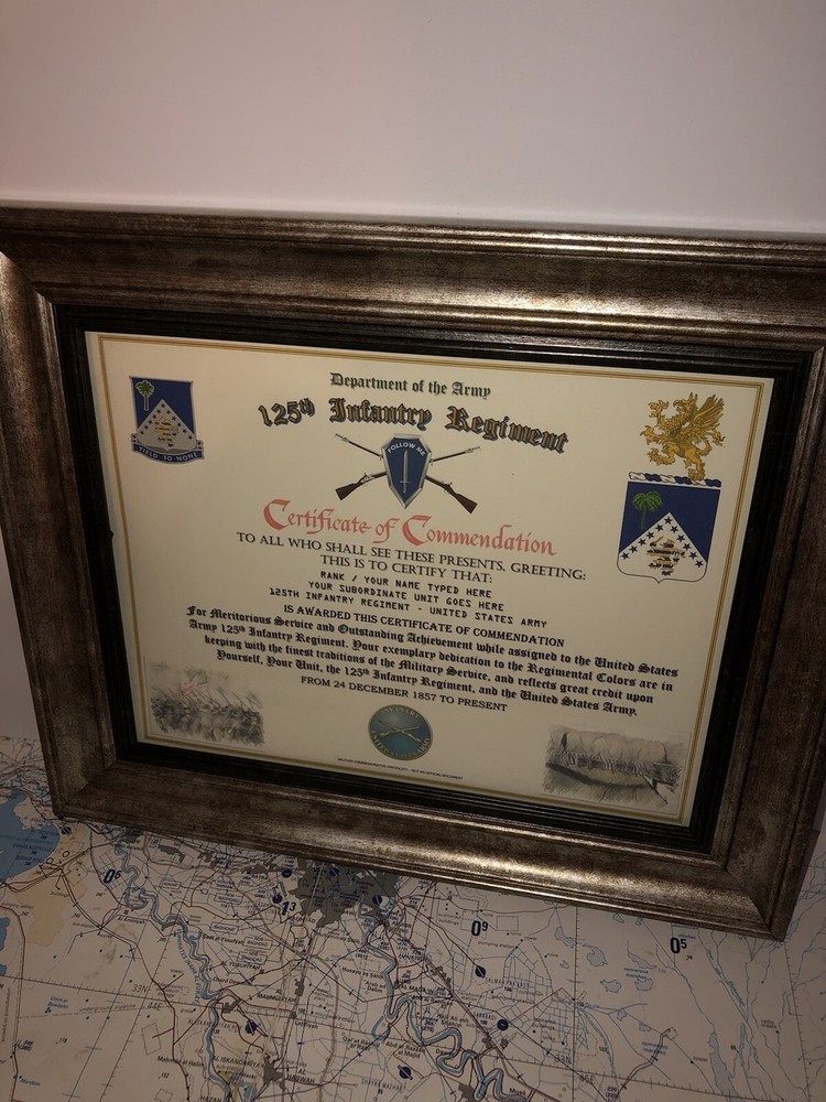 125TH INFANTRY REGIMENT / COMMEMORATIVE - CERTIFICATE OF COMMENDATION