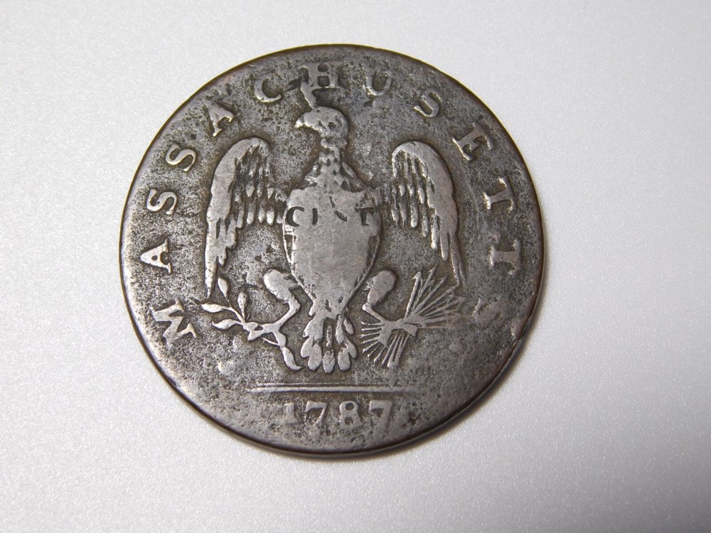 US COLONIAL COPPER COIN 1787 MASSACHUSETTS COMMON WEALTH CENT