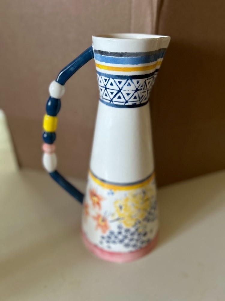 ECLECTIC 12.25" Boho Pitcher by ANTHROPOLOGIE w/Beaded Handle
