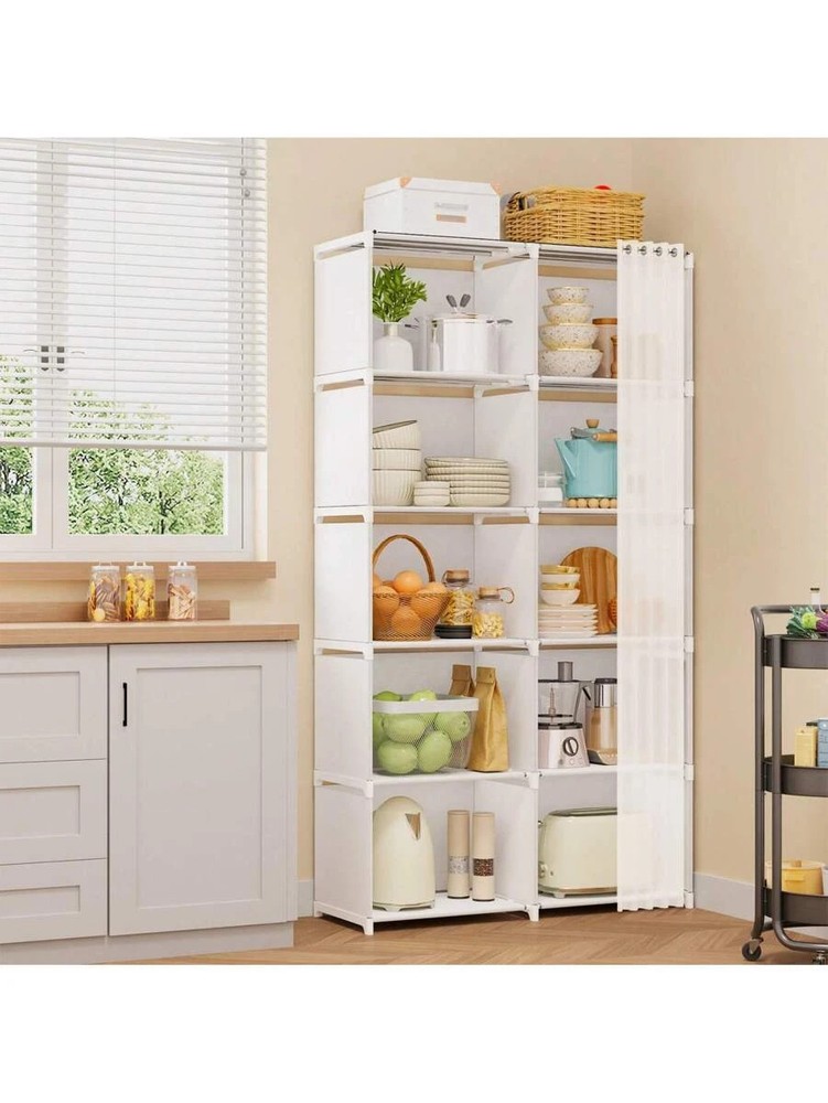 Tomnk 1 5-Tier Storage Cabinet White Space-Saving Kitchen Adjustable Shelves