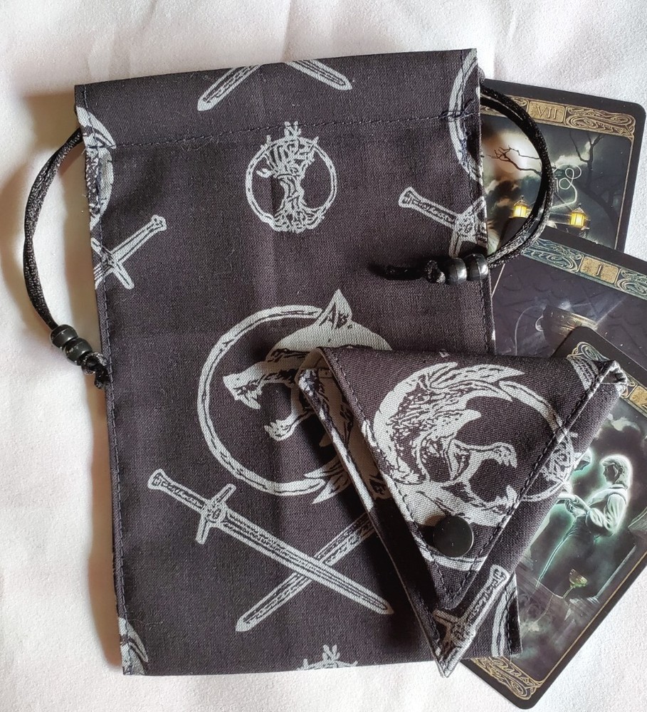 Tarot Card Drawstring Bag Handmade The Witcher with Beads PLUS Crystal Pouch