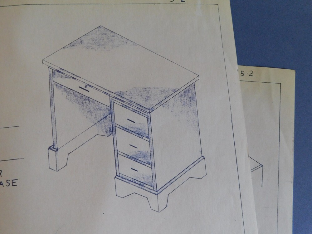 Plans for a Typewriter Desk - 1957 diagram dimensions - 2 pages