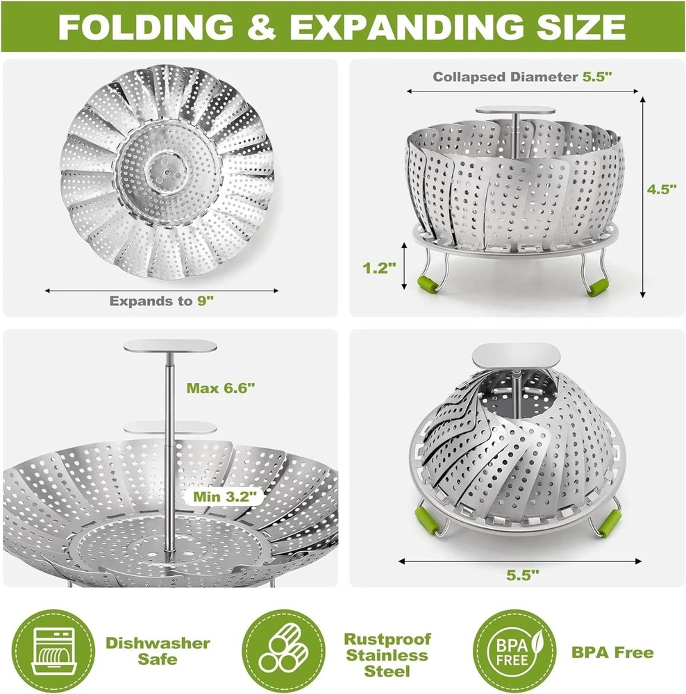 Steamer Basket, 3rd Generation Stainless Steel Vegetable Steamer with Extendable