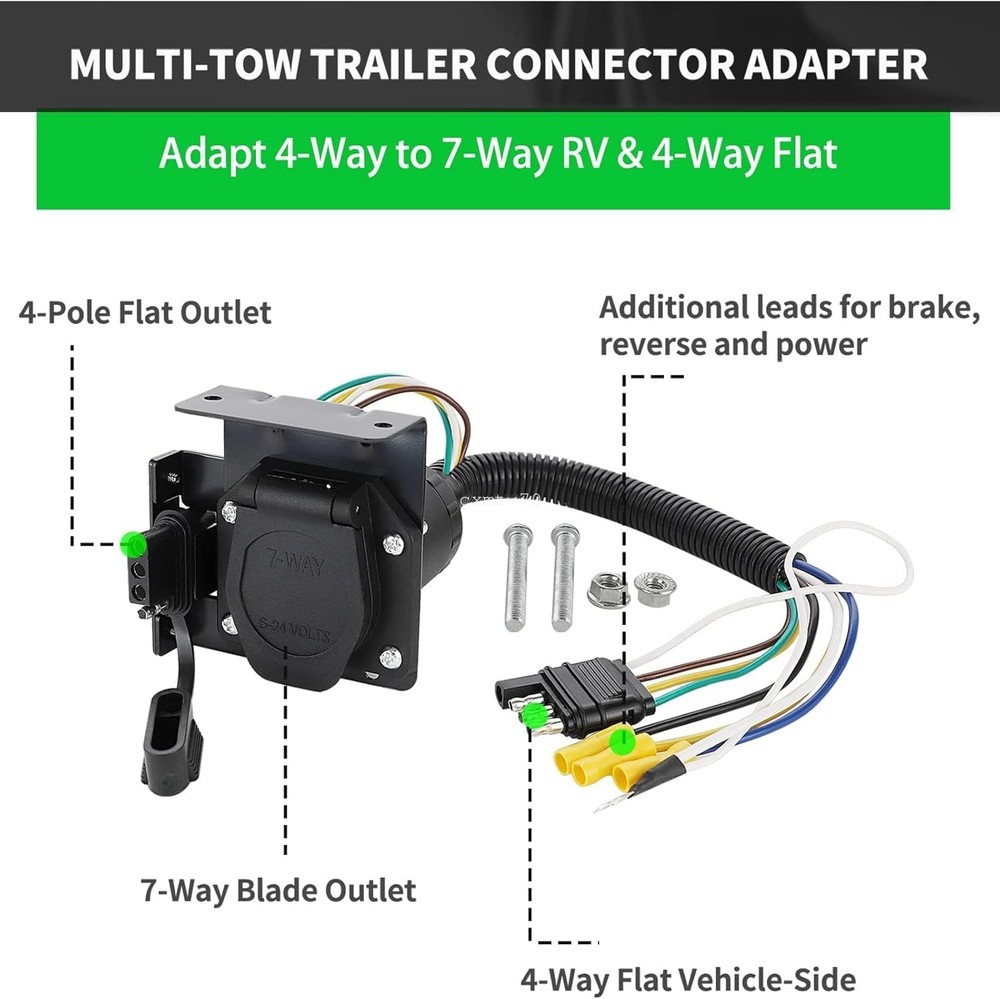 Universal Multi-Tow 4-Way to 7-Way Blade and 4 Pin Flat Trailer Light Adapter