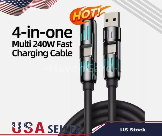4 in 1 Multi-USB Charging Cable - MAX 240W Fast Charging/With USB A+Type-C 6.6ft