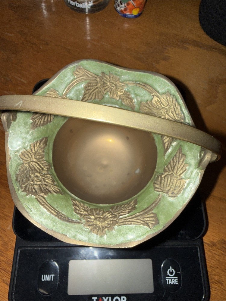Solid Brass Basket Floral Pattern Handle India 4" Diameter 3" Hi Needs polish