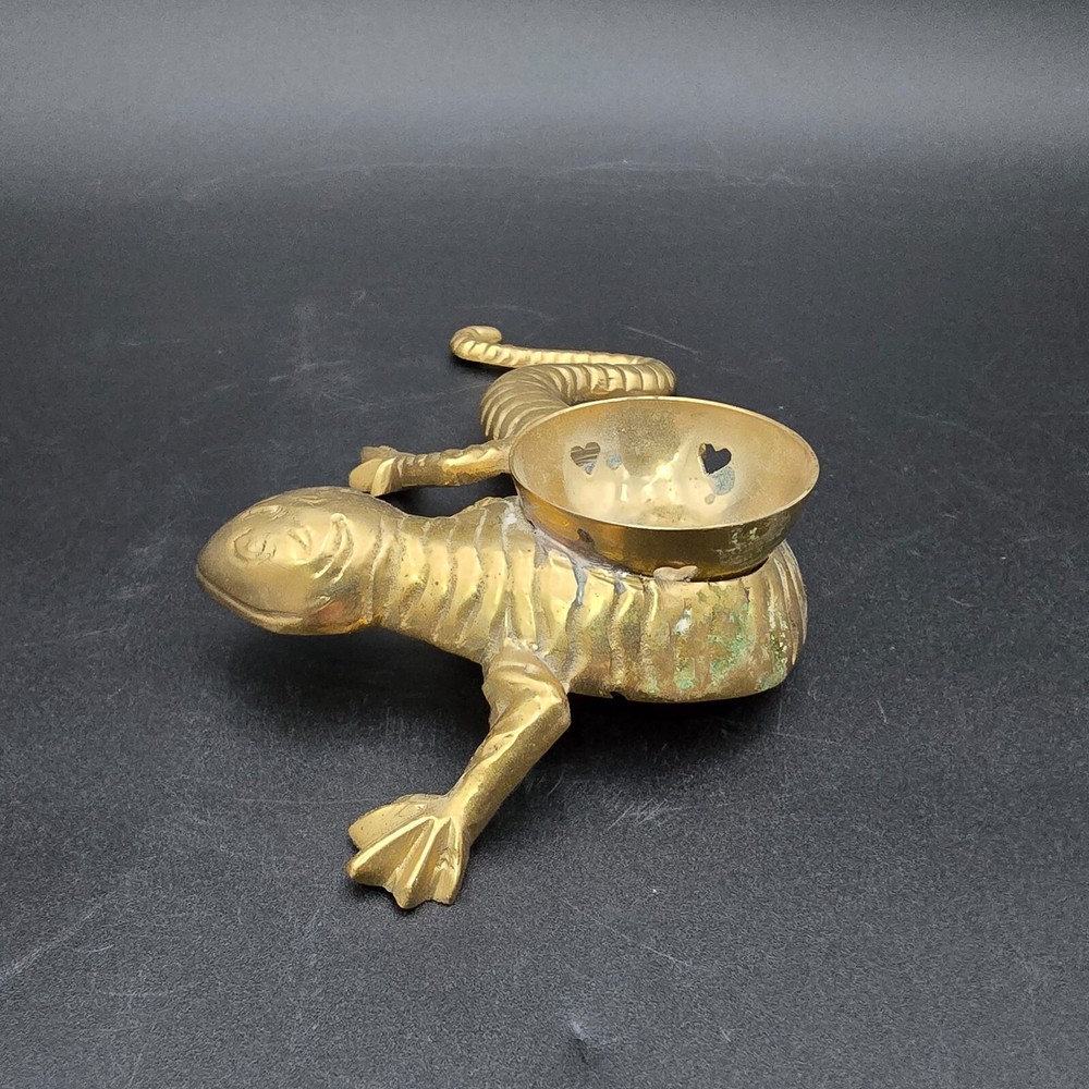 Solid Brass Lizard Incense Burner Vintage