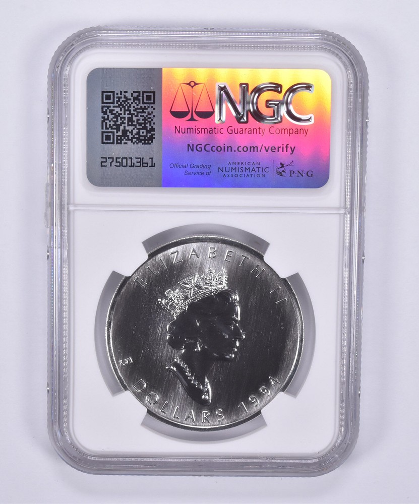 1994 Canada 5 Dollars Silver Maple Leaf MS69 NGC Brown Label