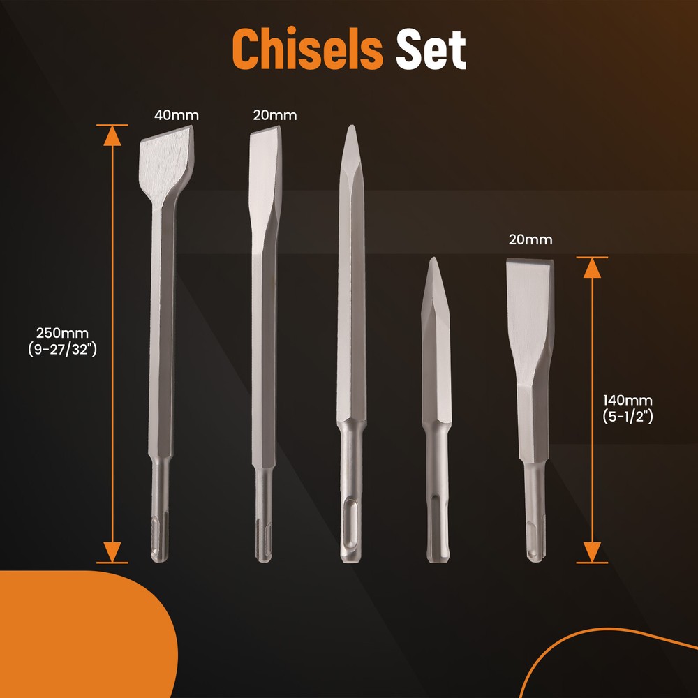 17x Rotary Hammer Bits Drill Bit & Chisel Set for SDS Plus Drills
