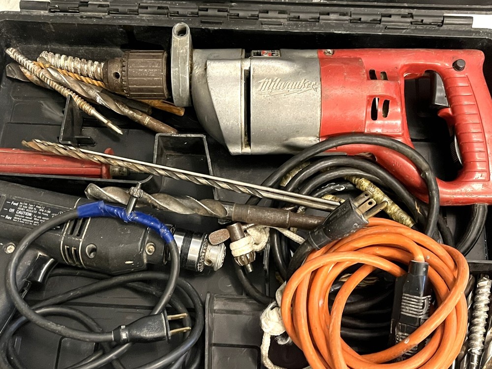 Milwaukee Hammer Drill, Black & Decker Drill + 18 Drill Bits/Tools + DeWalt Case