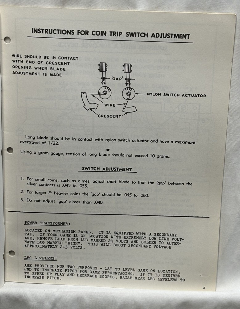 ORIGINAL-WILLIAMS-KLONDIKE & YUKON-INSTRUCTION MANUAL
