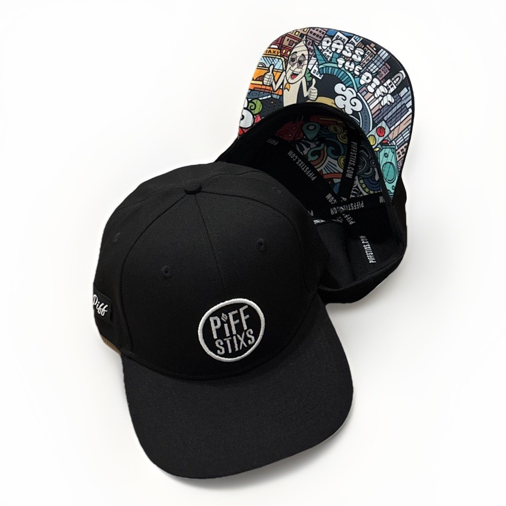 Piff Stixs Snapback Hat Black 6 Panel Cap One Size Adjustable Embroidered Logo