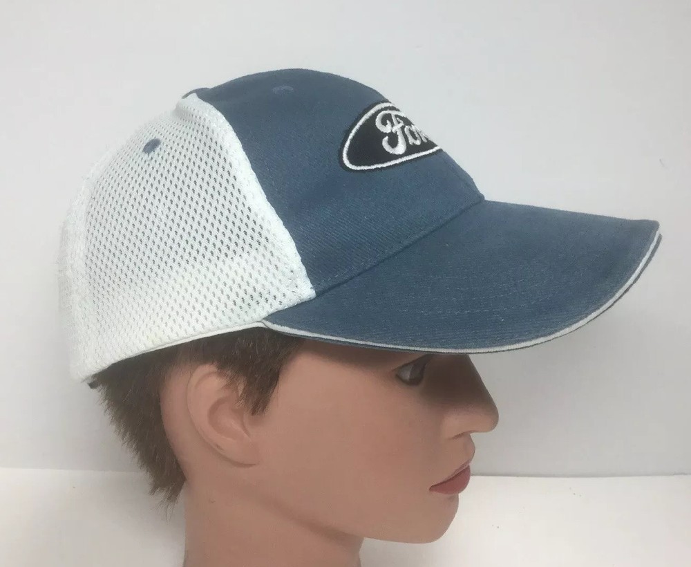 Licensed Ford Logo Hat Blue White Mesh-back strap-back Baseball Trucker Cap