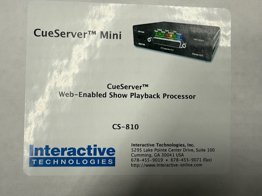 Interactive Technologies CueServer CS-810 Web-Enabled Show Playback Processor