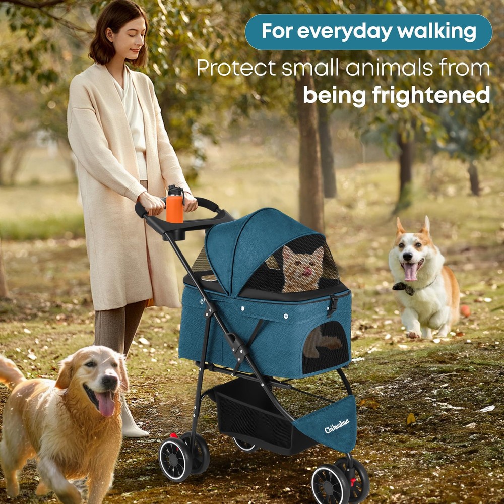 Pet Stroller,Dog Stroller for Small Medium Dogs Cats,3 Wheels,Foldable,with B...
