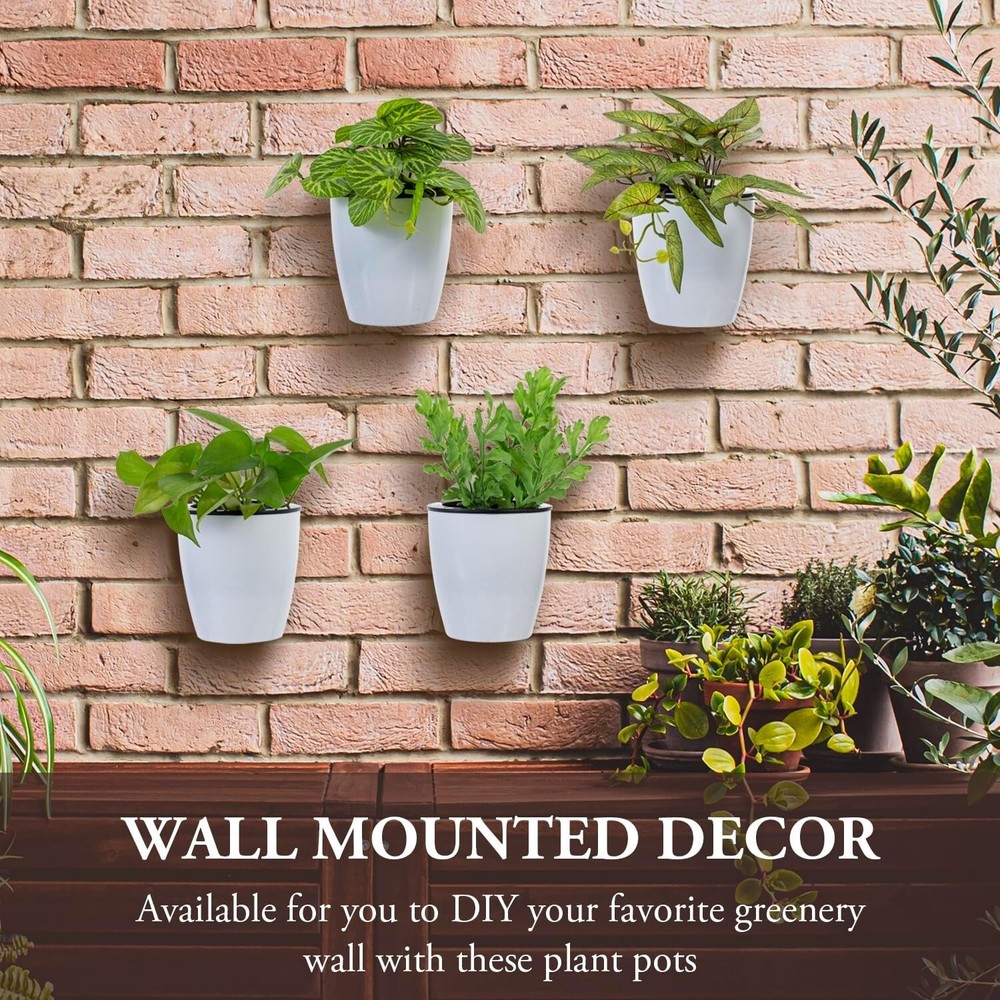 Wall Mounted Tabletop White Plastic Planter Pots, Mini Plant Container, Set of 4