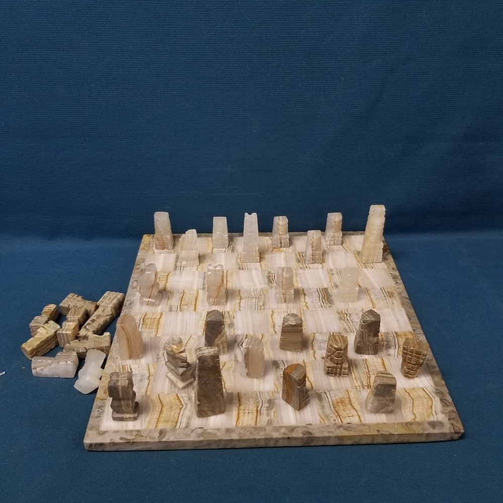 Handcrafted Marble Chess Set Complete Earth Tones 13.5" Board