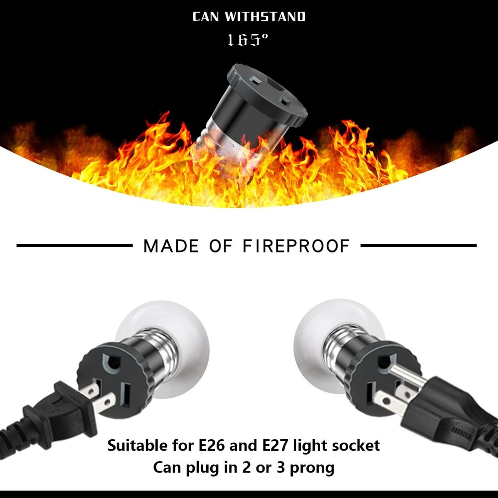 6 Pack, Light Socket to Plug Adapter, Bulb Convert Black