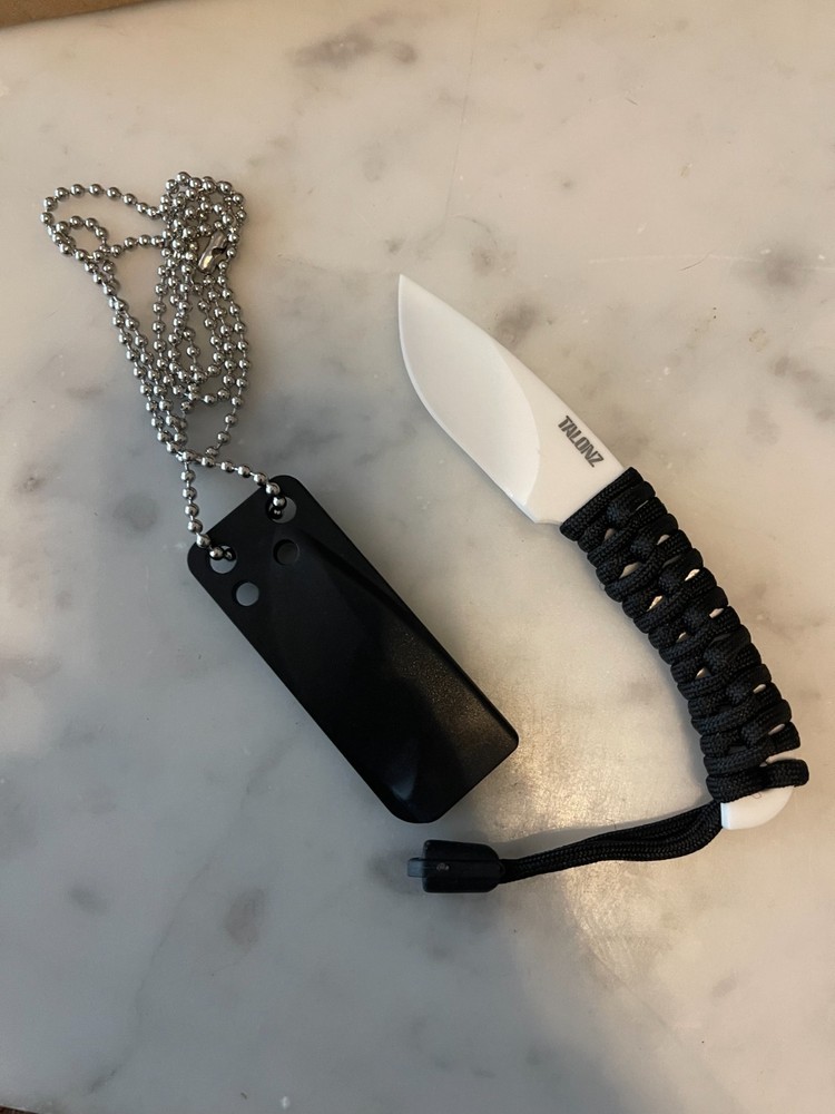 Talonz-1 Drop Point Ceramic Blade Neck Knife w/ Sheath - New