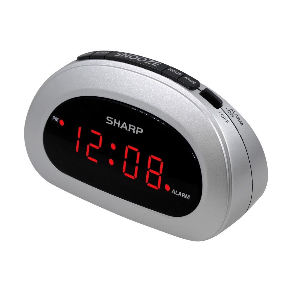 Digital Alarm Clock with Red LED Display Easy to Set Controls Cosmic Silver