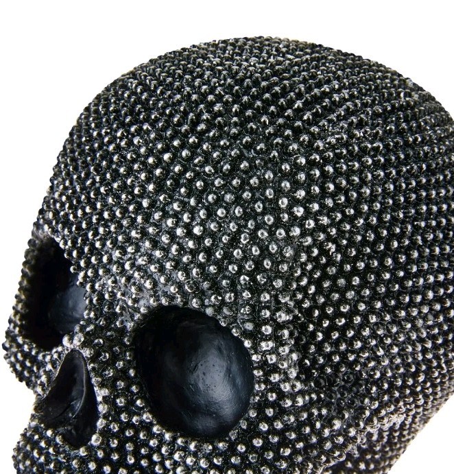 💀HALLOWEEN💀 2 SKULL HEAD Studded Beaded Gothic Skeleton Table Top Mantle Decor