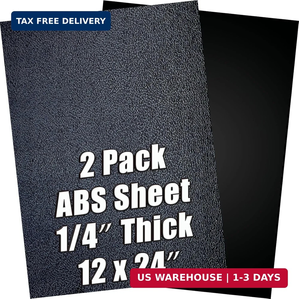 ABS Plastic Sheet 1/4 Inch Thick 12" x 24" (2-Pack)，Black Rigid Moldable Panel w