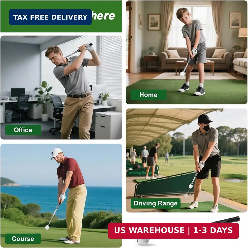 Retractable Golf Swing Trainer with Click Sound & Posture Correction Arm Band, G