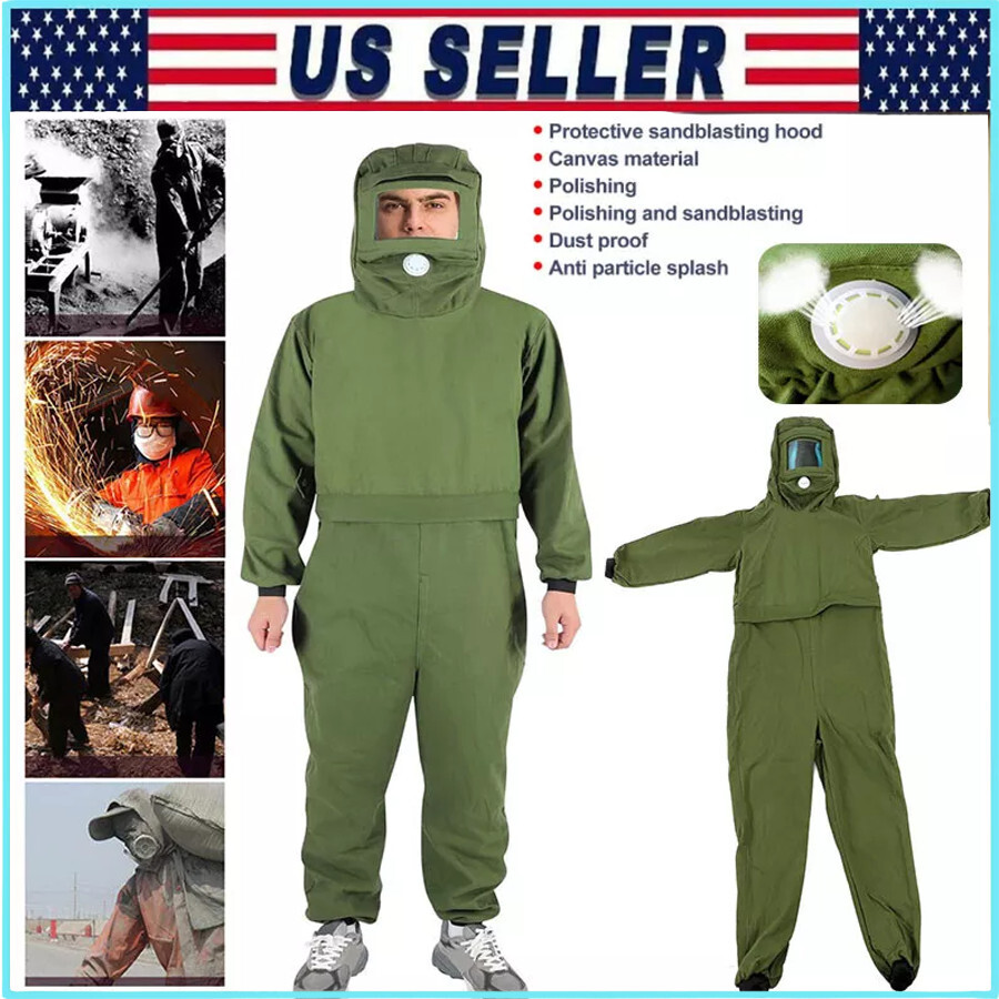 Sand Blasting Suit Elastic Cuff Work Overalls for Sandblasting Spraying Green
