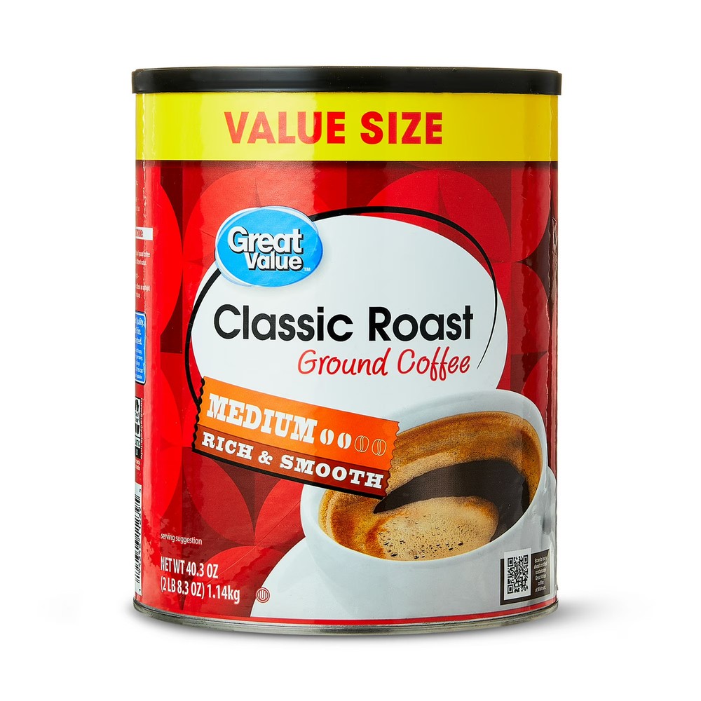 Great Value Classic Medium Roast Ground Coffee, Naturally Caffeinated