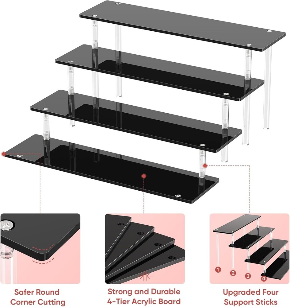 4 Tier Acrylic Display Risers Black Perfume Organizer Stand Cupcake Stand Holder