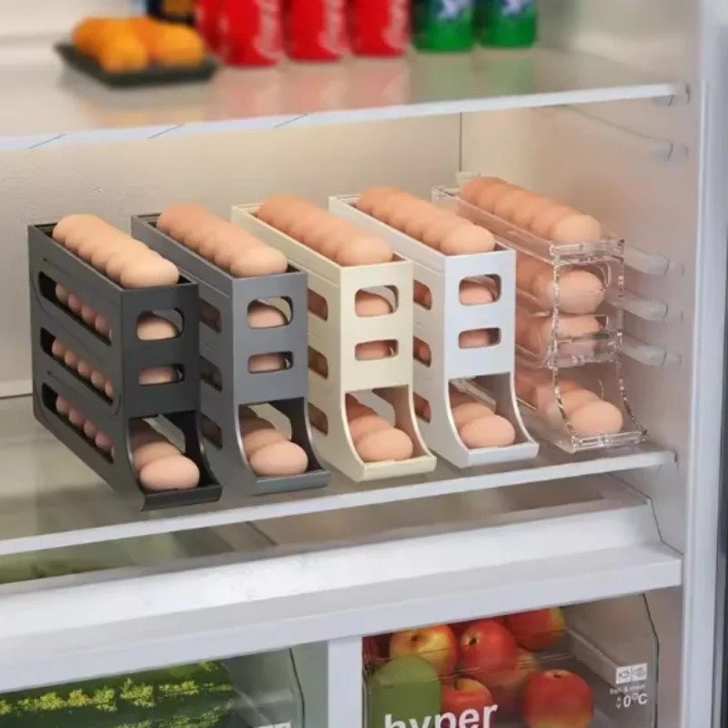 4-Tier Roll down Refrigerator Egg Dispenser Auto Rolling Egg Holder Storage Rack