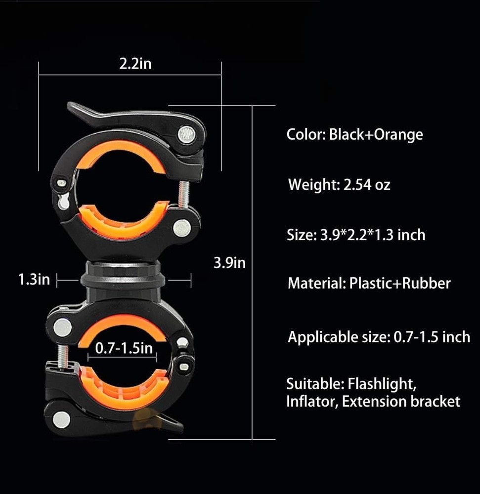Universal Bicycle Flashlight Holder with 3 Gear Adjustment - 2 Pack for Cyclists