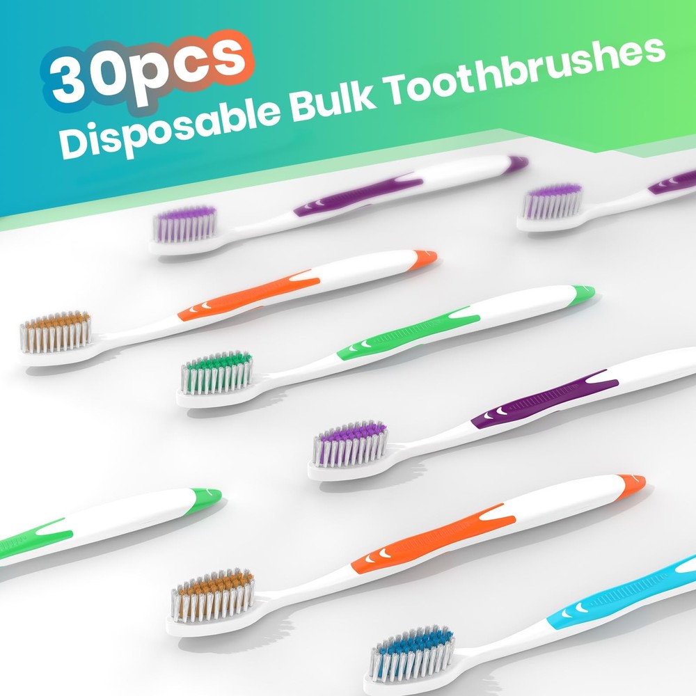 30 Pack Bulk Toothbrushes with Covers, Individually Wrapped Tooth Brush Pack ...