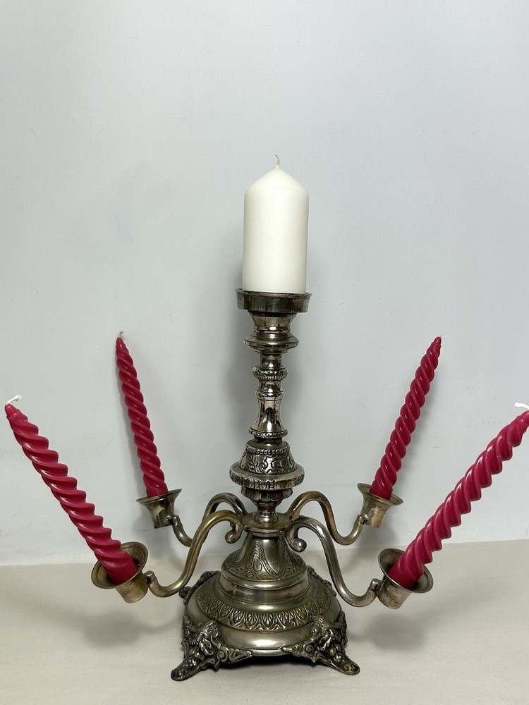 Antique Silver Plated Candelabra - 5 Arm Gothic Table Centrepiece